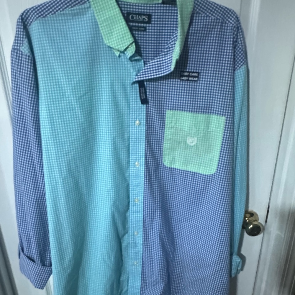 Chaps Men's Blue and Green Gingham Shirt